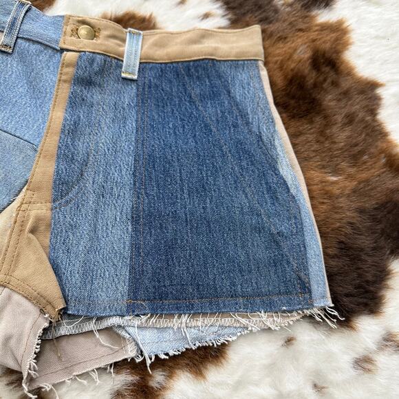 CARHARTT REWORKED PATCHWORK JEANS SHORTS NWOT SZ:28 - Picture 3 of 8